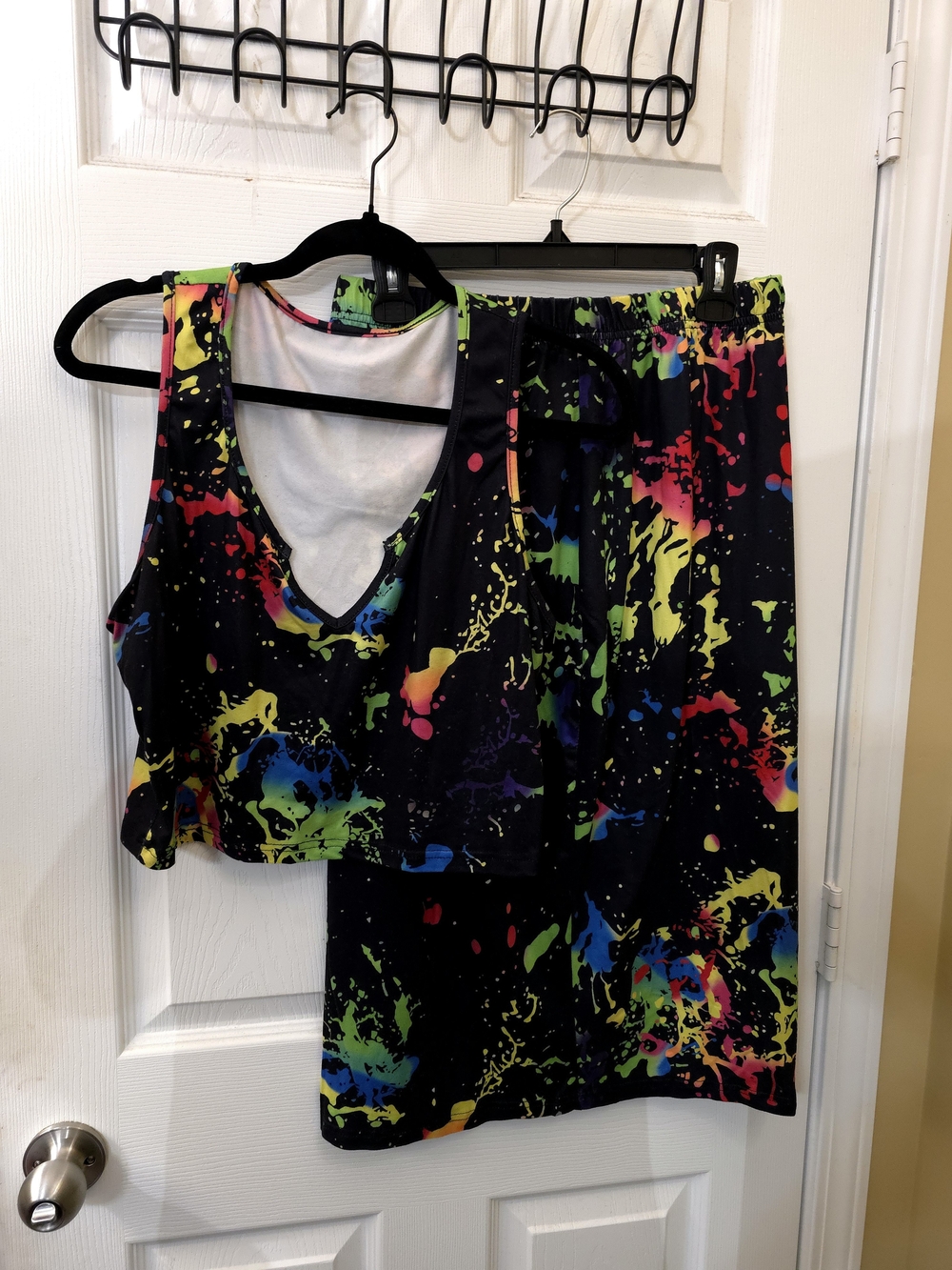 SHEIN Curve 2-Piece Paint Splash Crop Top & Midi Skirt Set 1XL